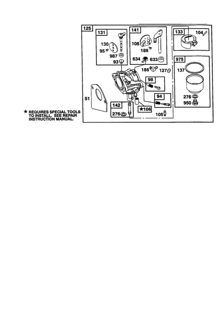 Carburetor Diagram and Parts List for 198700  Briggs and Stratton Engine